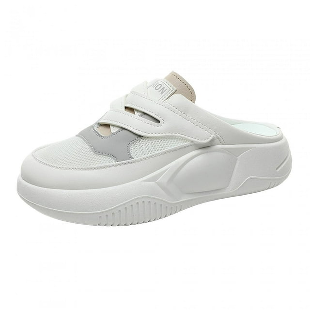 Sandalias de mujer, pantuflas blancas, zapatos de verano para caminar sin espalda gris amarillento