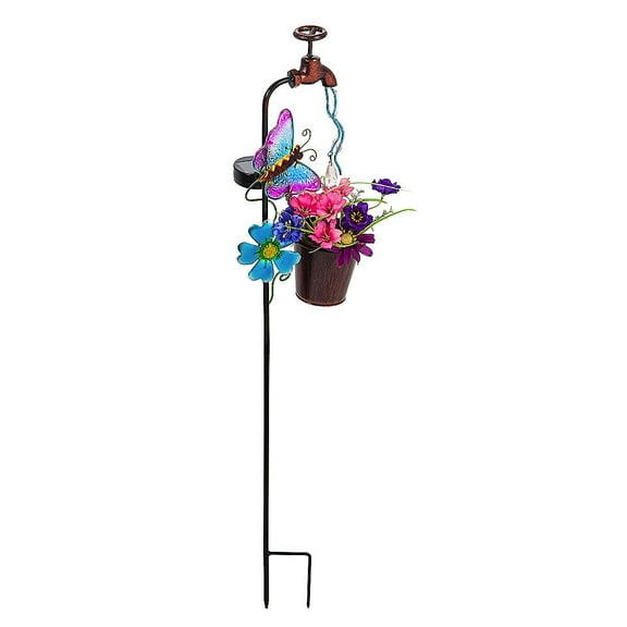 Evergreen 36.25"H Twinkling Light Solar Garden Stake, Butterfly, Faucet Shaped