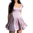 thumbnail image 1 of xiaxaixu Femmes Été Casual Robe Couleur Unie Cou Carré 1/4 Manches Robe Sans Dos Plage Fête Mini Robe, 1 of 8