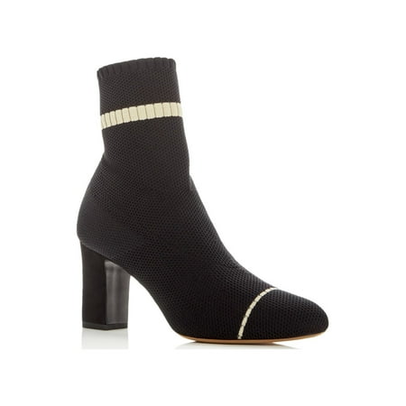 

TABITHA SIMMONS Womens Black Striped Sock Stretch Comfort Anna Almond Toe Block Heel Heeled Boots 38.5