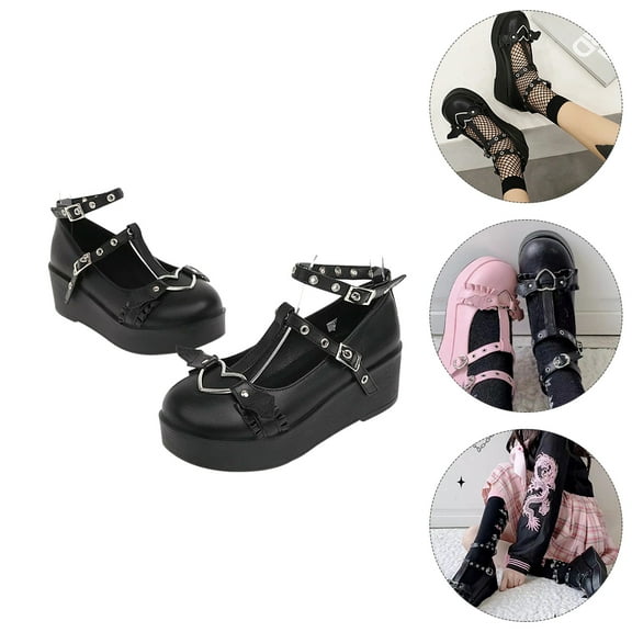 MERRYHAPY 1 Pair Women's Round Toe PU Shoes with Thick Sole Comfortable Stylish Daily Casual Footwear