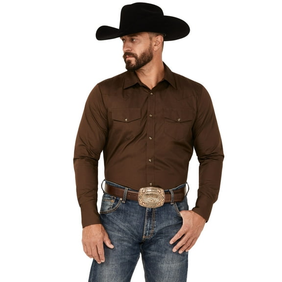 Gibson Trading Co Men's Basic Solid Twill Long Sleeve Snap Western Shirt - GMBA21W100-DKBN XX-