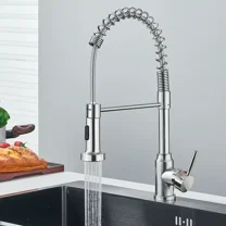 Brushed Nickel Kitchen Faucet with Pull Down Sprayer Single Handle Sink Mixer