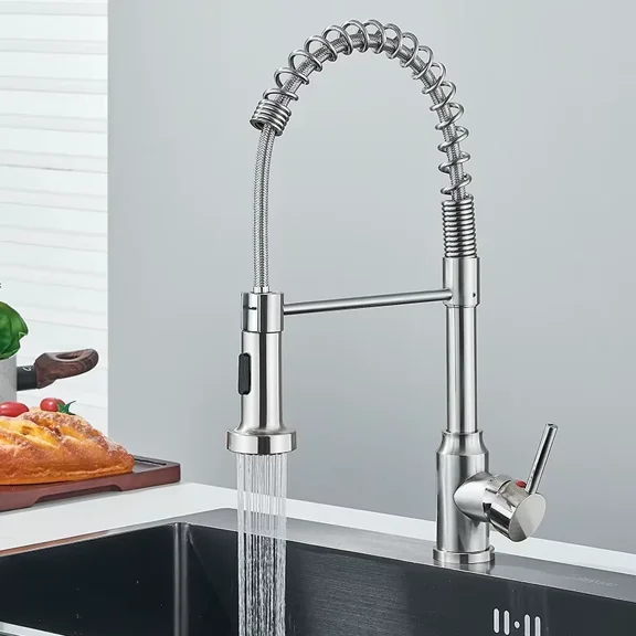 Brushed Nickel Kitchen Faucet with Pull Down Sprayer Single Handle Sink Mixer