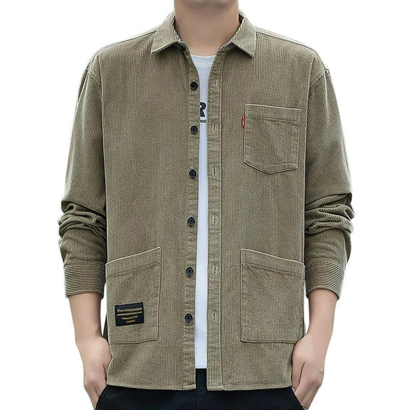 Men's Casual Corduroy Padded Jacket for Autumn Winter Fashion Textured Outerwear Comfortable Warm Large Size Coat Mens Casual Crew Neck Basic Tees