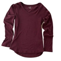 Eddie Bauer Women's Long Sleeve V-Neck T- Shirt In Merlot Navy Stripe, L