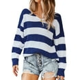 thumbnail image 3 of Nlife Women Stripe Print Colorblock Crew Neck Batwing Long Sleeve Sweater, 3 of 6