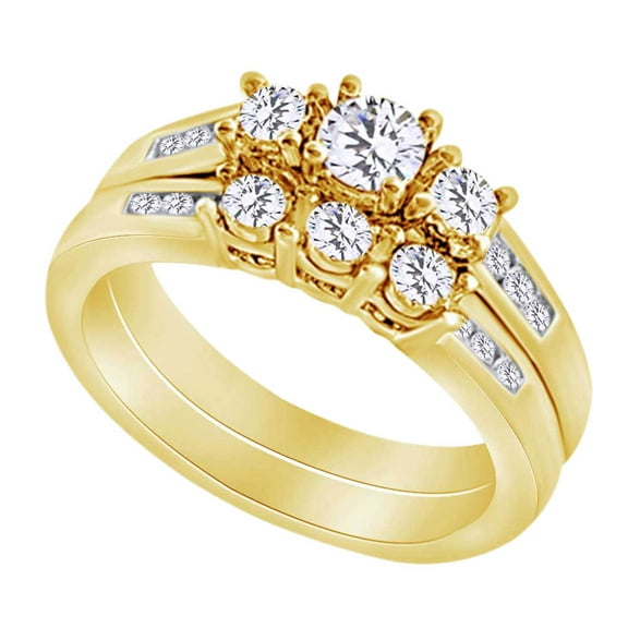 AFFY Round Shape White Natural Diamond Bridal Ring Set In 10k Yellow Gold (0.5 cttw) Ring Size-4