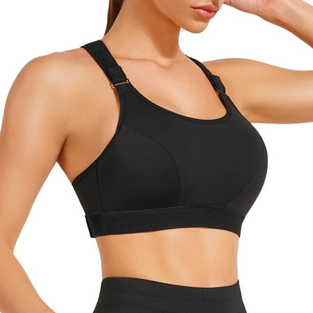 

CtriLady Women s High Impact Support Sports Bras Back Bounce Control Wirefree Padded Yoga Bra Front Crop Top with Adjustable Straps for Workout Gym(Black Large)