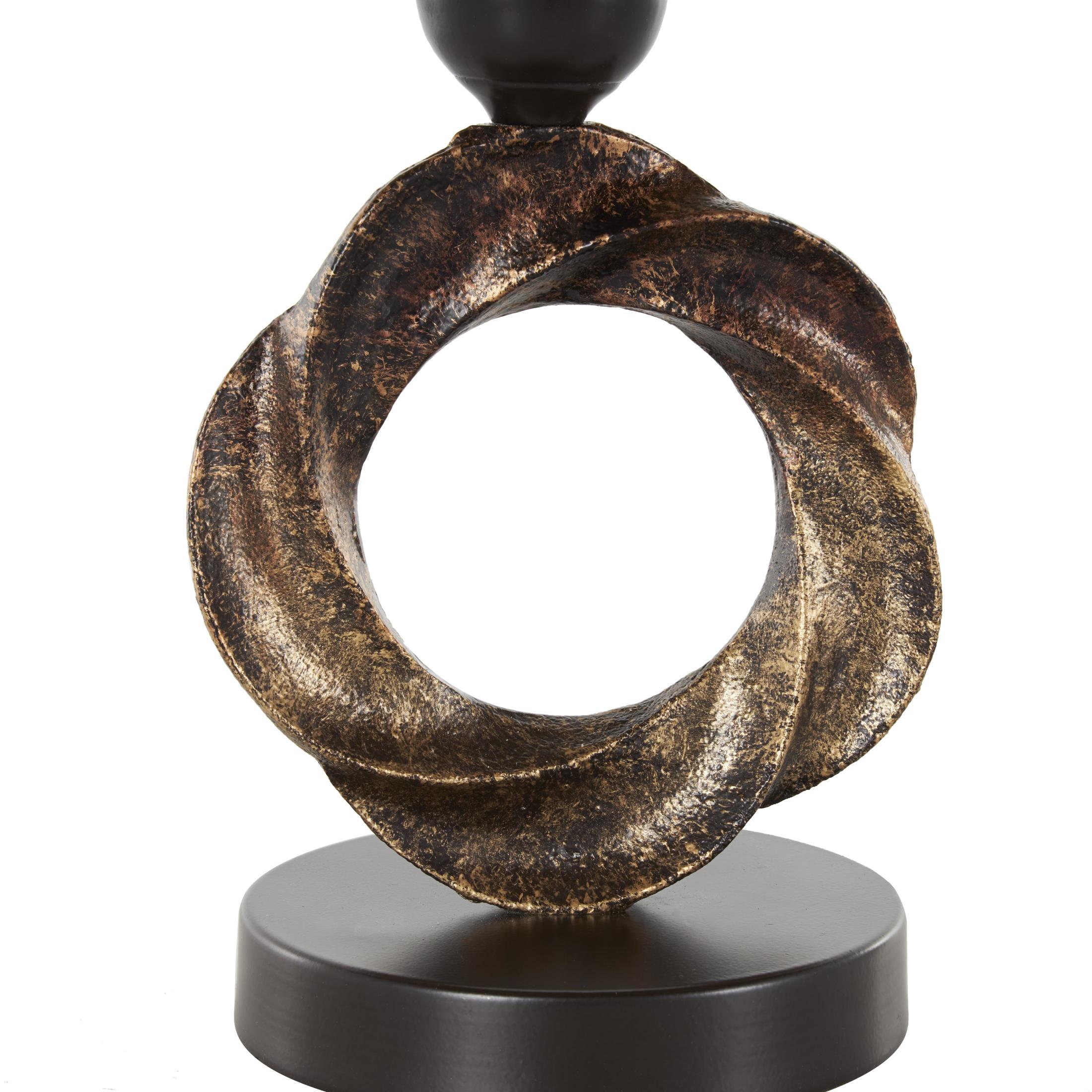DecMode 12" Round Wide Brushed Brown Glass Decorative Bowl with Textured Bronze and Black Ring Base