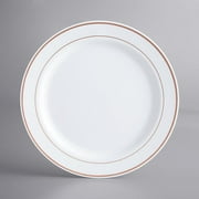Gold Visions 10" White Plastic Plate with Rose Gold Bands - 120/Case