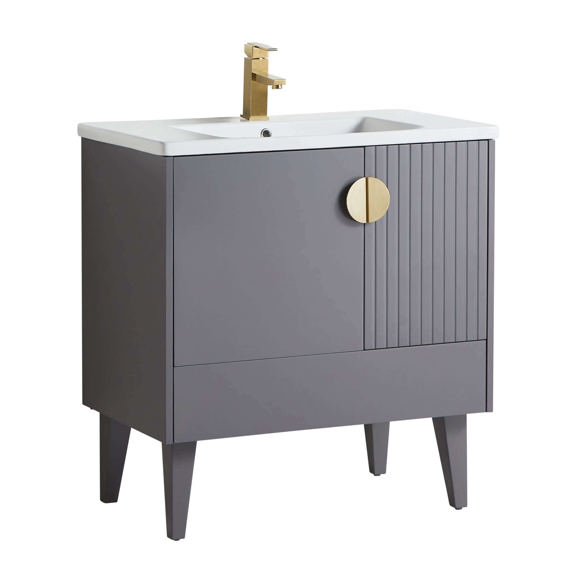 Venezian Collection 30" Single Rock Gray Bathroom Vanity, Brass