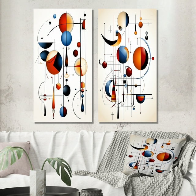 Designart "Minimal Geometry Mystery Source Codes IV" Modern Geometric Wall Art Set Of 2 - Modern White Gallery Set For Office Decor