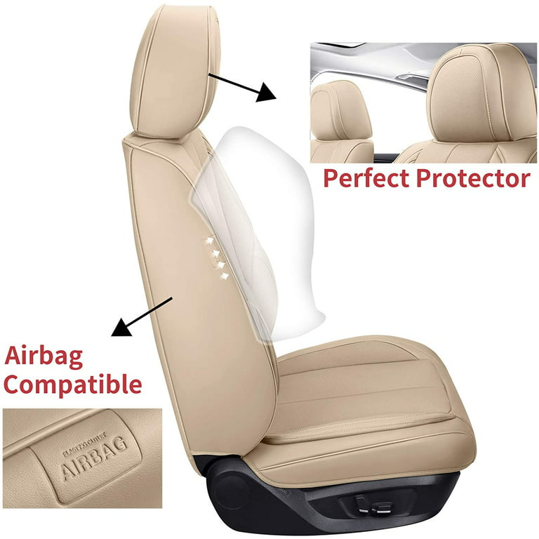 Coverado Front Seat Covers 2 Pieces, Waterproof Nappa Leather Auto Seat Protectors, Universal Fit for Most Sedans SUV Pick-Up Truck, Beige SCUF21