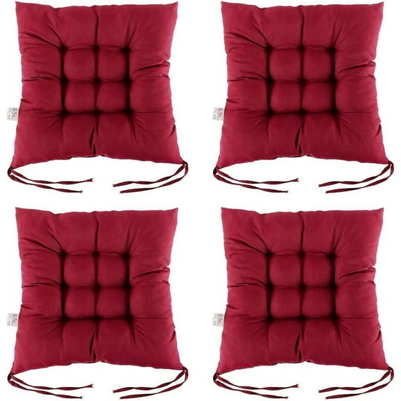 Nvzi Chair Pads with Ties 15"x15" Non-Slip Soft Seat Cushions Set of 4 Breathable Pearl Cotton Filling Seat Cushion for Dining Living Room Kitchen Office Chair Den (15" x 15", Red)