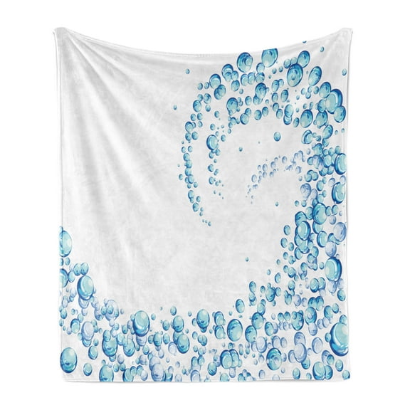 Blue Soft Flannel Fleece Blanket, Water Droplets Bubbles of Air Aquatic Fresh Simple Pattern Splashes Waves Ocean, Cozy Plush for Indoor and Outdoor Use, 50" x 70", Blue Aqua White, by Ambesonne