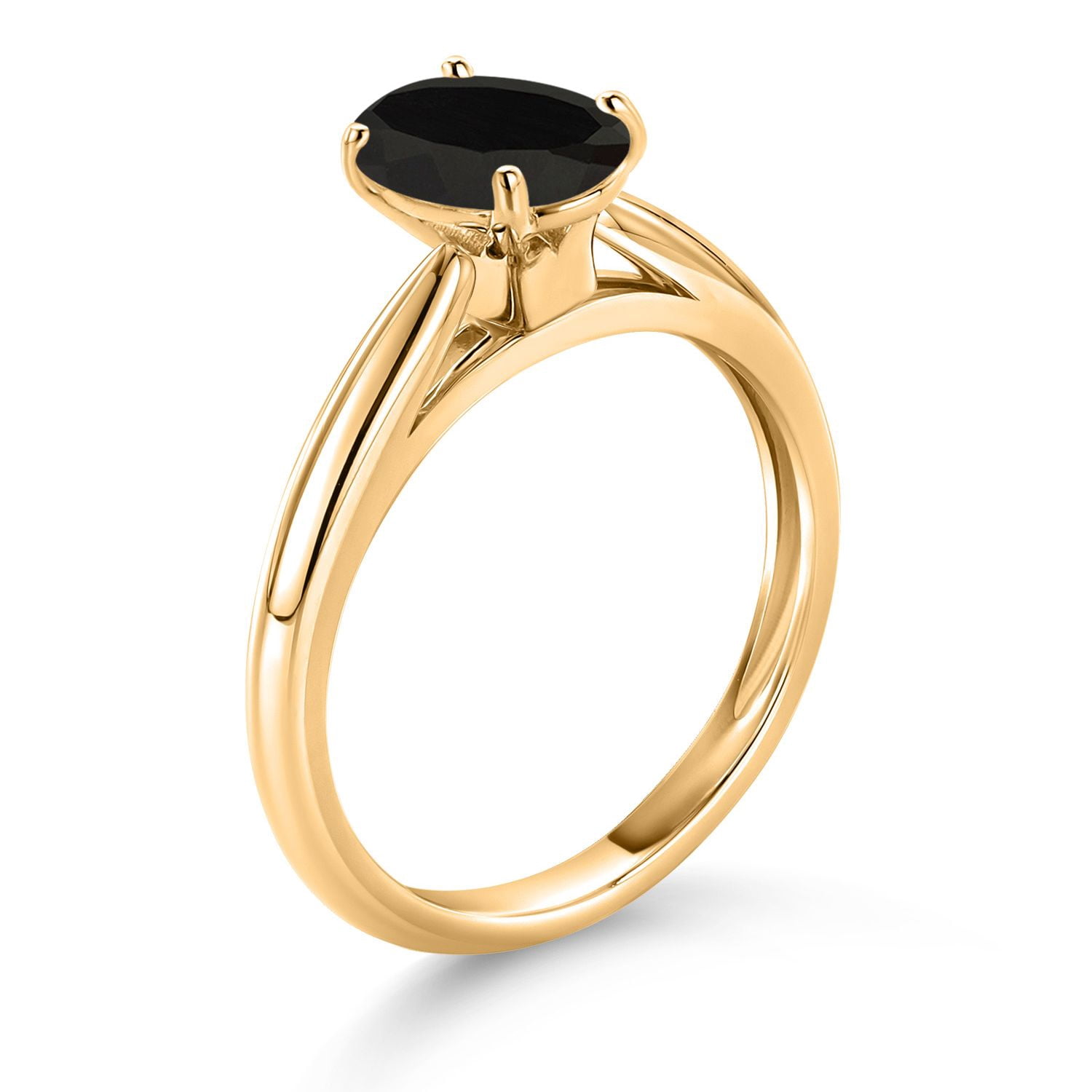 Gem Stone King 10K Yellow Gold Black Onyx Solitaire Engagement Ring for Women (1.60 Cttw, Oval 8X6MM, Gemstone December Birthstone, Available in Size 5, 6, 7, 8, 9)