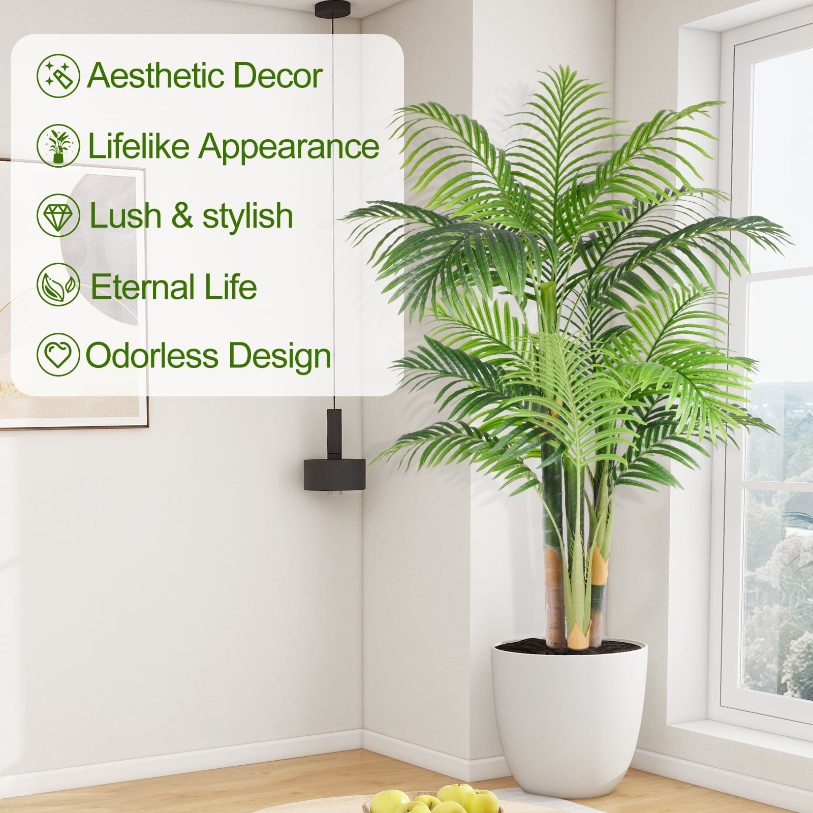 Keeplush 5FT Artificial Golden Cane Palm Tree– Indoor Large Fake Palm Tree, Lifelike Faux Plant with Textured Trunks & Flexible Fronds, No-Water Maintenance Silk Tree for Home Office Decor