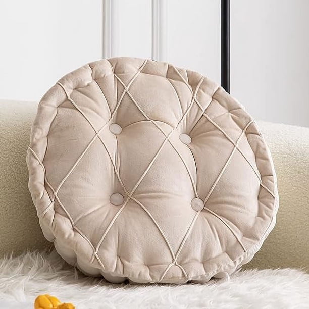 Nvzi Diamond Pattern Chair Pads with Handle Soft Comfy Velvet Seat Chair Cushion for Dining Chairs, Office Chairs, Hardwood Floors (Cream,Diameter 16)