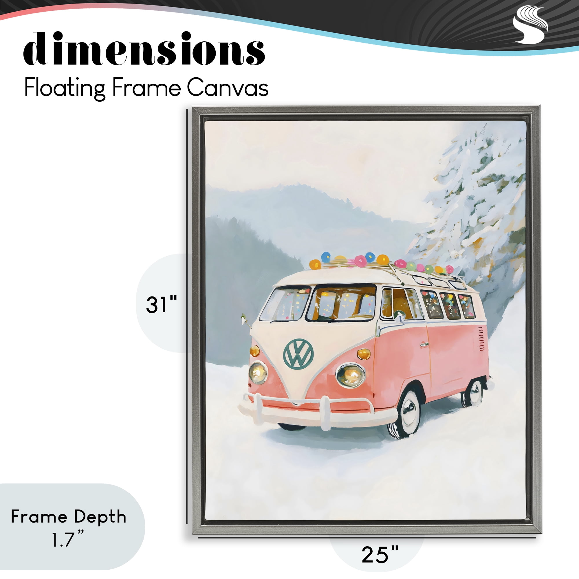 Stupell Industries Pink Christmas Van in Snow Gray Framed Floater Canvas Wall Art, design by The Prints Vibe