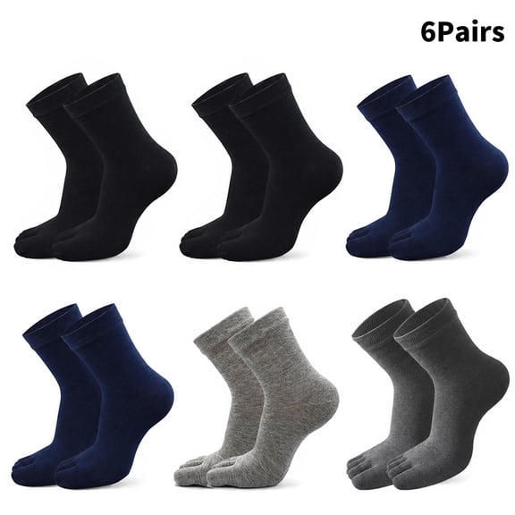 Yawlsow 6 Pairs Mens Toe Socks Crew Cotton Five Finger Socks for Athletic Running