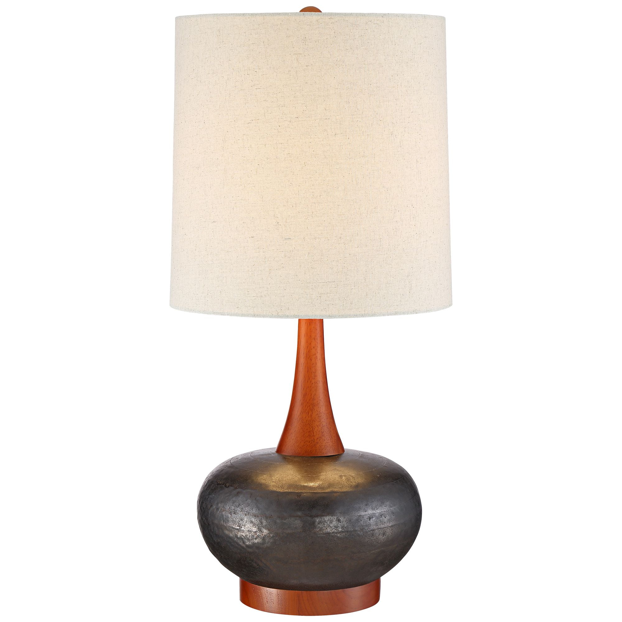 360 Lighting Mid-Century Modern Table Lamp with USB Charging Port 24.5" High Brown Ceramic Off-White Cylinder Shade Bedroom House (Color May Vary)