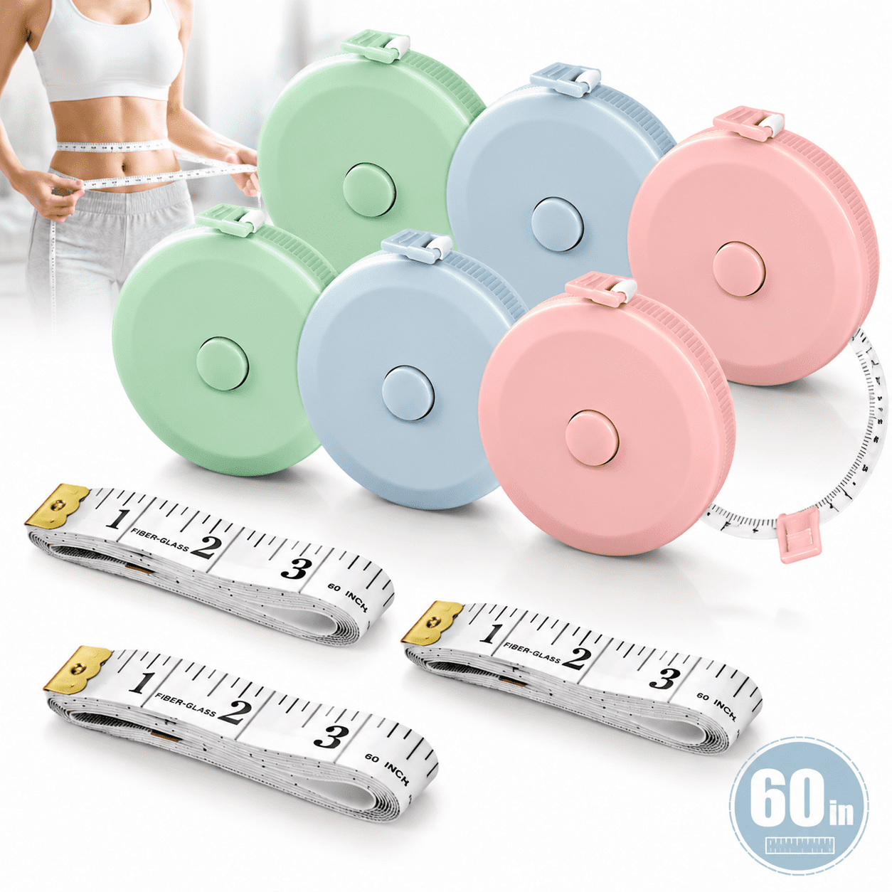 Genreen 6 Packs Retractable Tape Measure, 3 PCS Soft Measuring Tape for Body Measurements, 60-Inch Dual Sided Sewing Tape for Craft Fabric Cloth Sewing Tailor Weight Loss Body