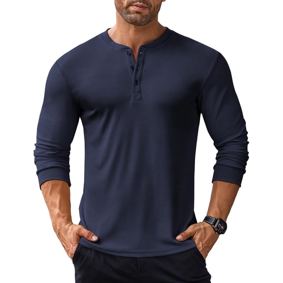 COOFANDY Men's Long Sleeve Henley Shirts Stretch Ribbed T-Shirts Fashion Casual Basic Tops
