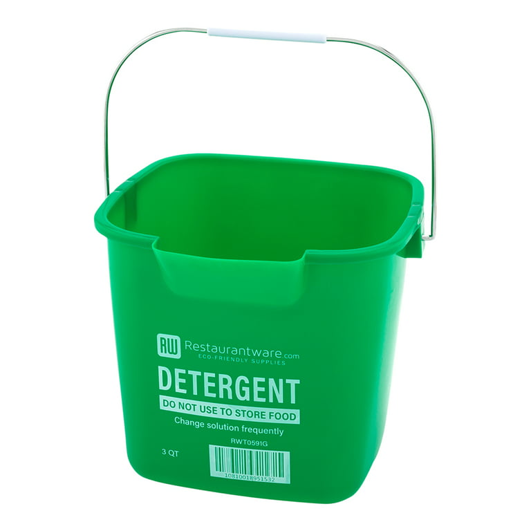 RW Clean 3 Qt Square Green Plastic Cleaning Bucket - with Stainless Steel  Handle - 7 x 6 3/4 x 6 - 10 count box - Restaurantware