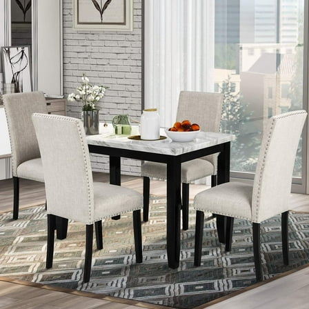 Harper & Bright Designs 5 Piece Dining Table Set Counter Height Faux Marble Home Kitchen
