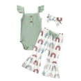 thumbnail image 1 of Arvbitana 0M 3M 6M 12M 18M Baby Girls Summer Jumpsuits Set Ribbed Flying Sleeves Romper and Casual Stretch Rainbow Flared Pants Headband 3Pcs, 1 of 9