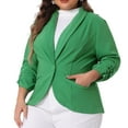 thumbnail image 2 of DARING DIVA Women's Plus Blazer 3/4 Ruched Sleeve Open Front Jacket 1X Green, 2 of 6