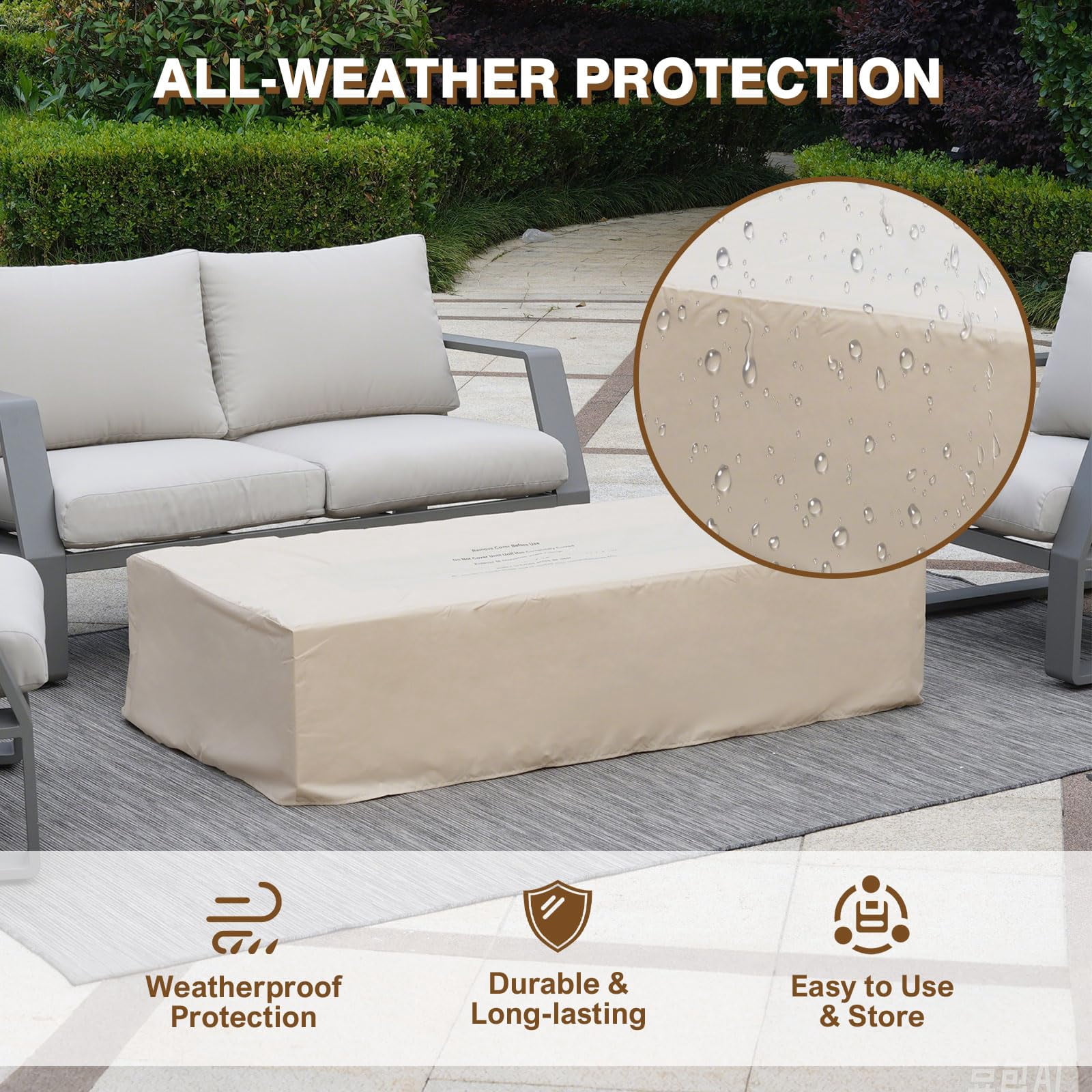 48" 3 Piece Fire Pit Set Rectangle Propane Fire Pit Table with Tank Table and Glass Wind Guard