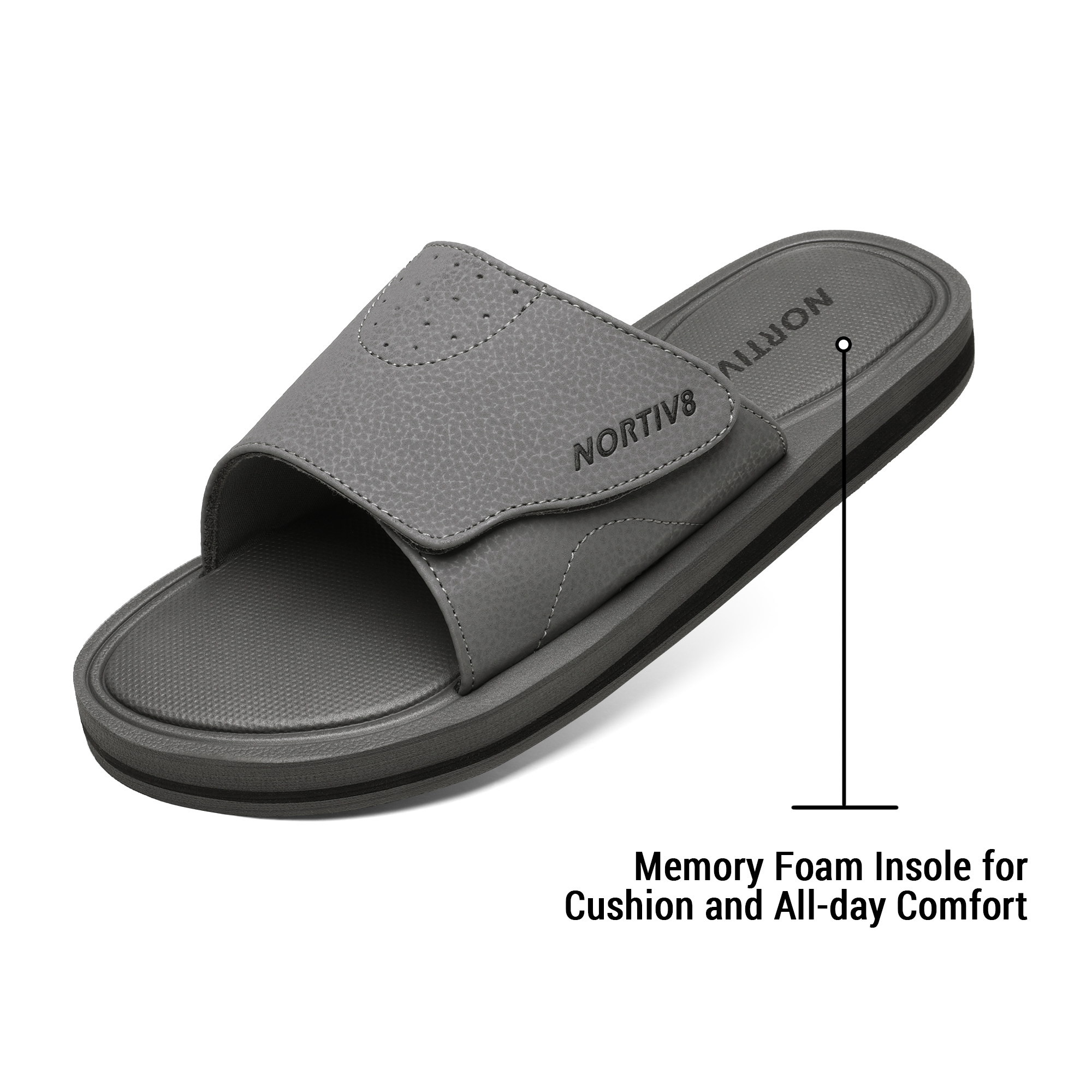 Nortiv8 Men's Memory Foam Adjustable Slide Sandals Comfort Lightweight Summer Beach Sandals Shoes FUSION GREY Size 15 - image 2 of 5