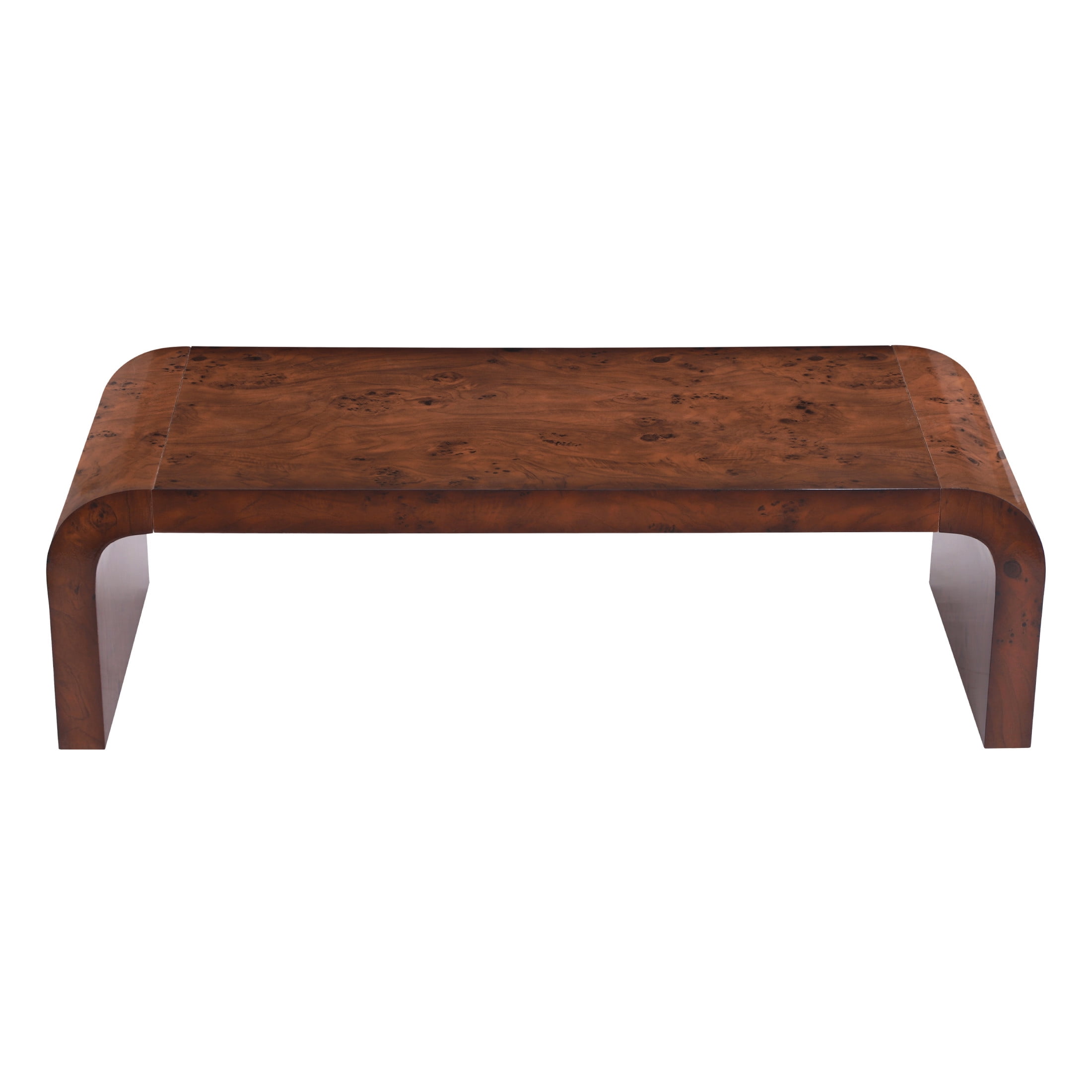 Christopher Knight Home 53.7" Waterfall Coffee Table with Burl Veneer, Curved Edges, Walnut