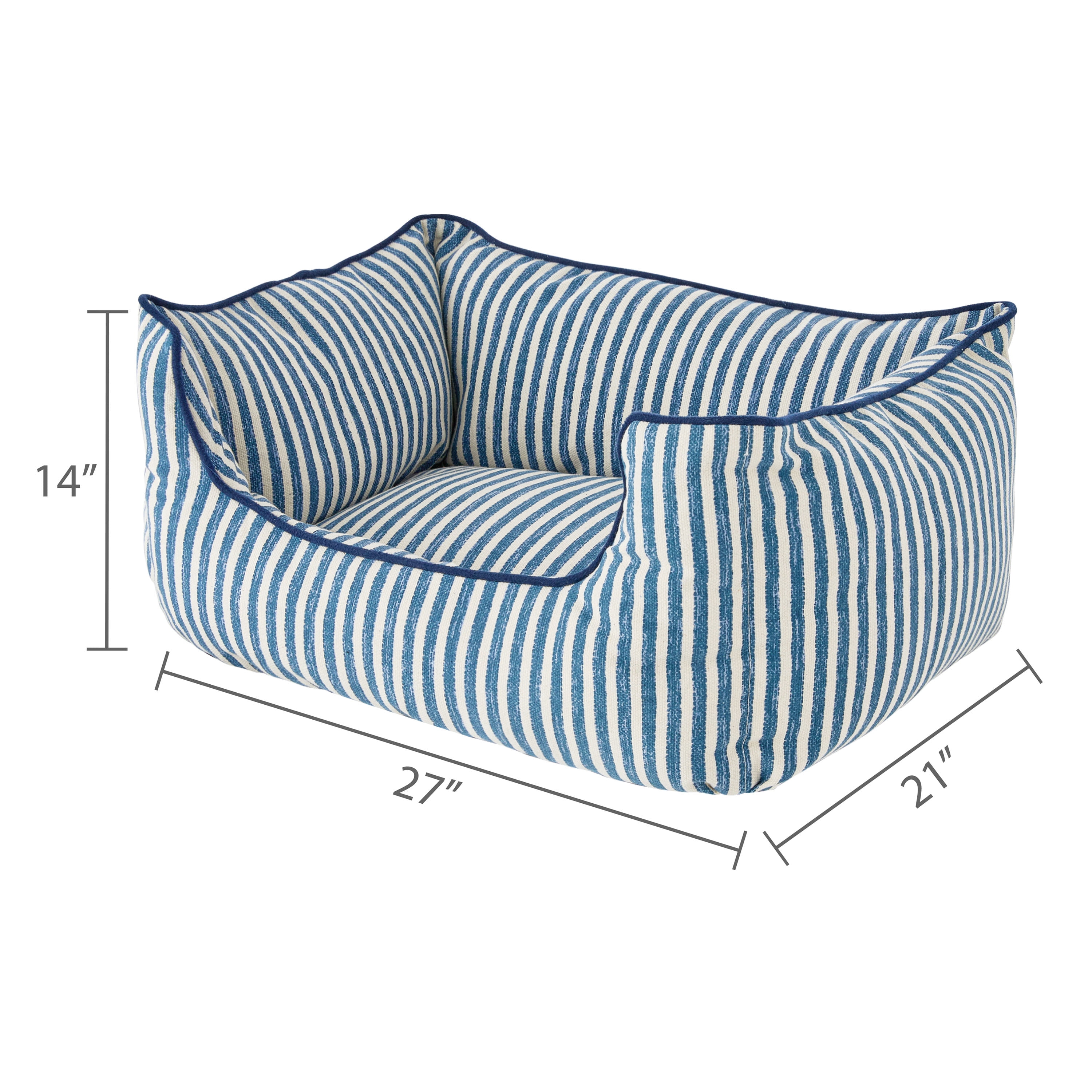 Vibrant Life Medium High Wall Striped Dog Bed, Blue and Cream, 21" x 27"