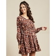 thumbnail image 2 of Moomaya Womens Printed Viscose Dress, Balloon Sleeves V-Neck Smocked Waist Short Dress, 2 of 8