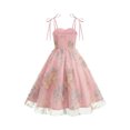 thumbnail image 4 of Girls Embroidered Tulle Dress Spaghetti Strap Floral Ruffle Aline Dress Sleeveless Formal Birthday Party Dresses Pink, Size 10-11, 4 of 6