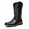 thumbnail image 1 of Men's Classic Western Cowboy Boots - Square Toe Leather-Look Pull-On Riding Boots with Embroidered Shaft & Low Heel for Daily Wear, Country Concerts, and Work, 1 of 6