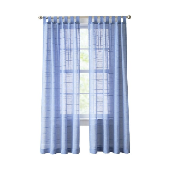 Mainstays Woven Stripe Sheer Tab Top Curtain, Single Panel, Blue, 50" W x 95" L