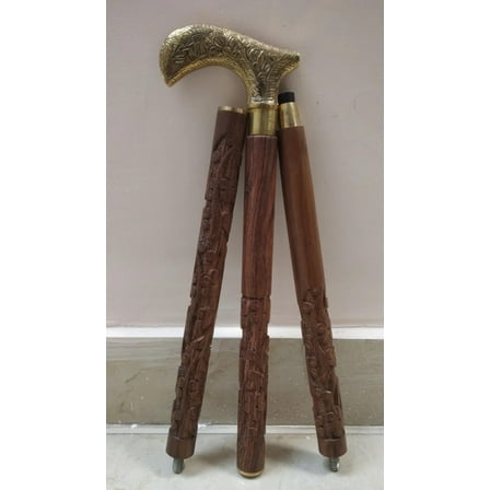 NAUTICALMARTUS Classic Style Solid Brass Derby Handle with Handmade Wooden Shaft Walking Cane Design Spiral Gift