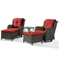 thumbnail image 3 of PARKWELL 5-Piece Outdoor Conversation Sets,Wicker Swivel Gliders with Ottomans,Side Table,Patio Seating Furniture with Red Cushions,Brown Wicker, 3 of 9