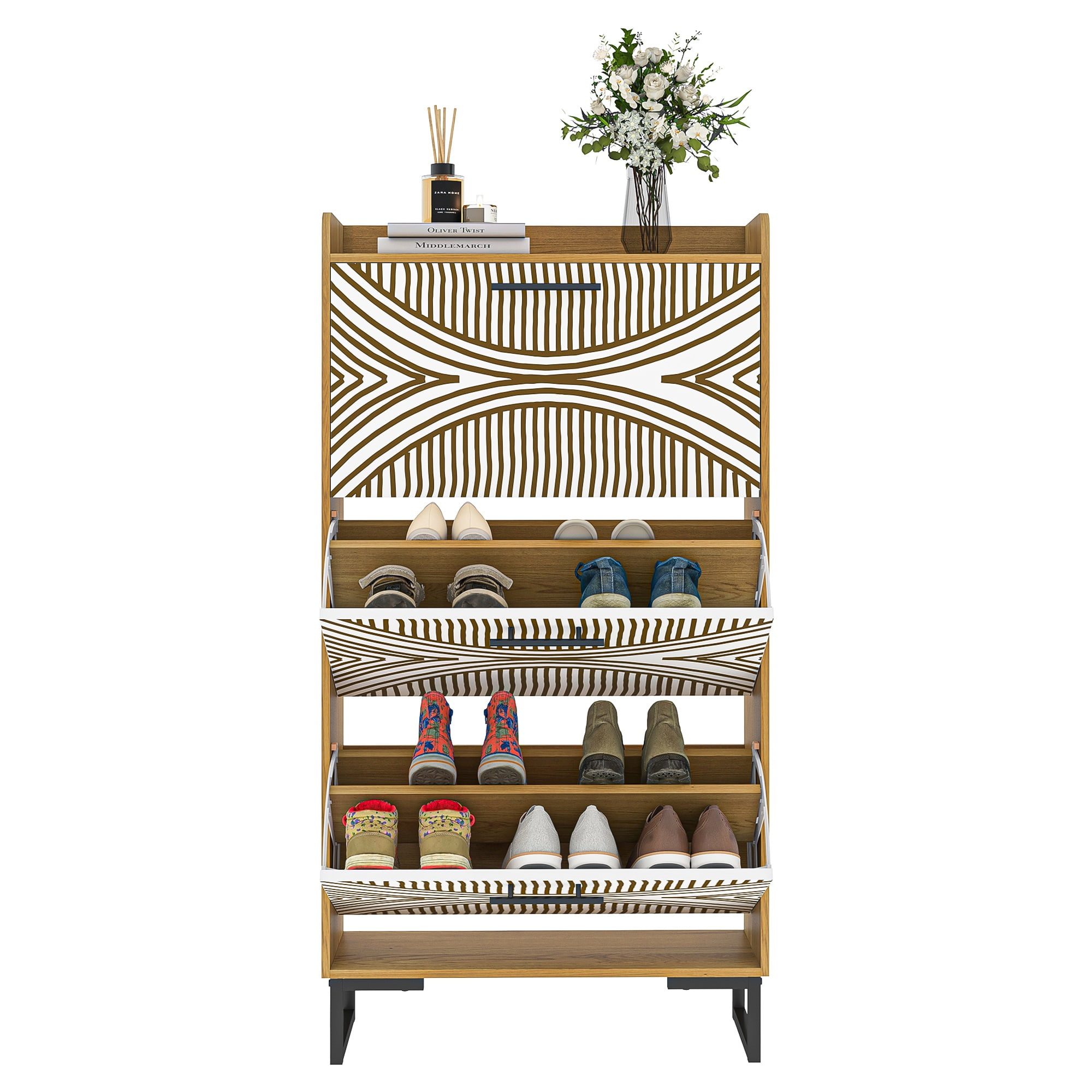 YYAo Entryway Shoe Cabinet, Shoes Storage Organizer Narrow Shoe Storage Rack with Flip Doors, Tipping Bucket Shoe Cabinet for Closet, Living Room, Brown YYAo Entryway Shoe Cabinet, Shoes Storage Organizer Narrow Shoe Storage Rack with Flip Doors, Tipping Bucket Shoe Cabinet for Closet, Living Room, Brown