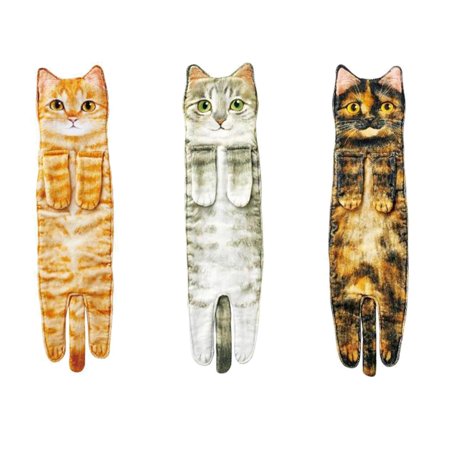 

3 pieces Cartoon Cat Funny Hand Towels Absorbent Hanging Kitchen Dish Towel Style B