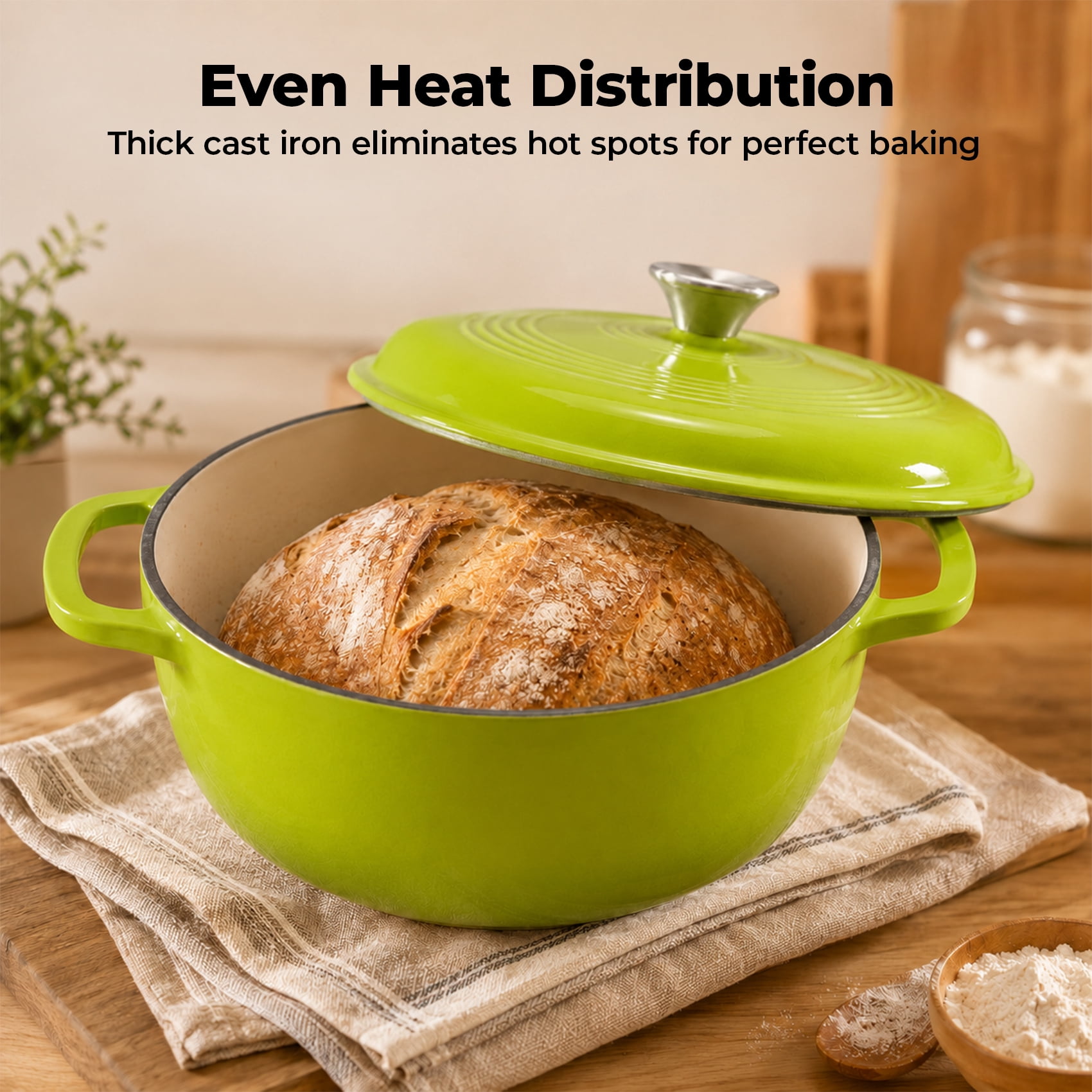 Alvantor Enameled Cast Iron Dutch Oven Pot with Lid-6Quart Non Stick Casserole Pot-Heavy Duty & Oven Safe up to 500° F for Bread Baking, Braising, Stews, Roasting