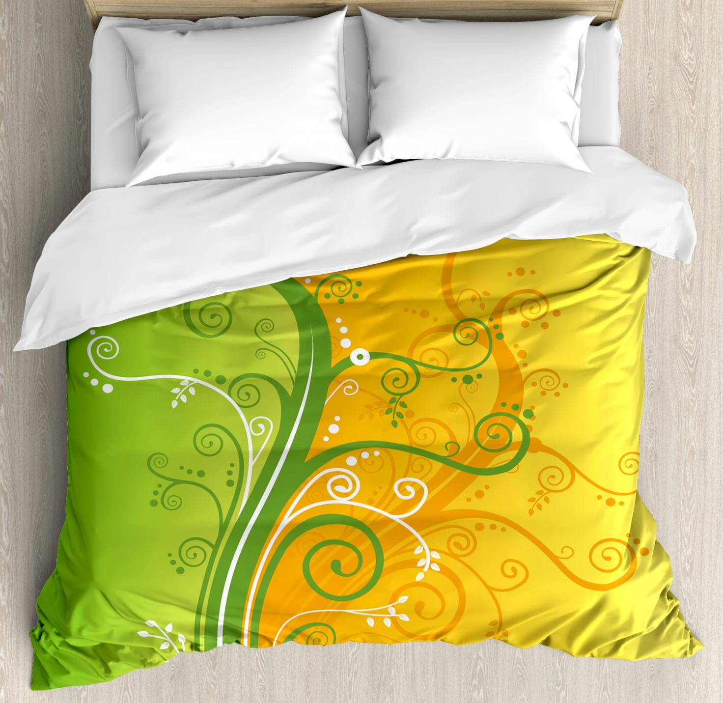 Modern Duvet Cover Set Floral Flower Swirls Leaves On The