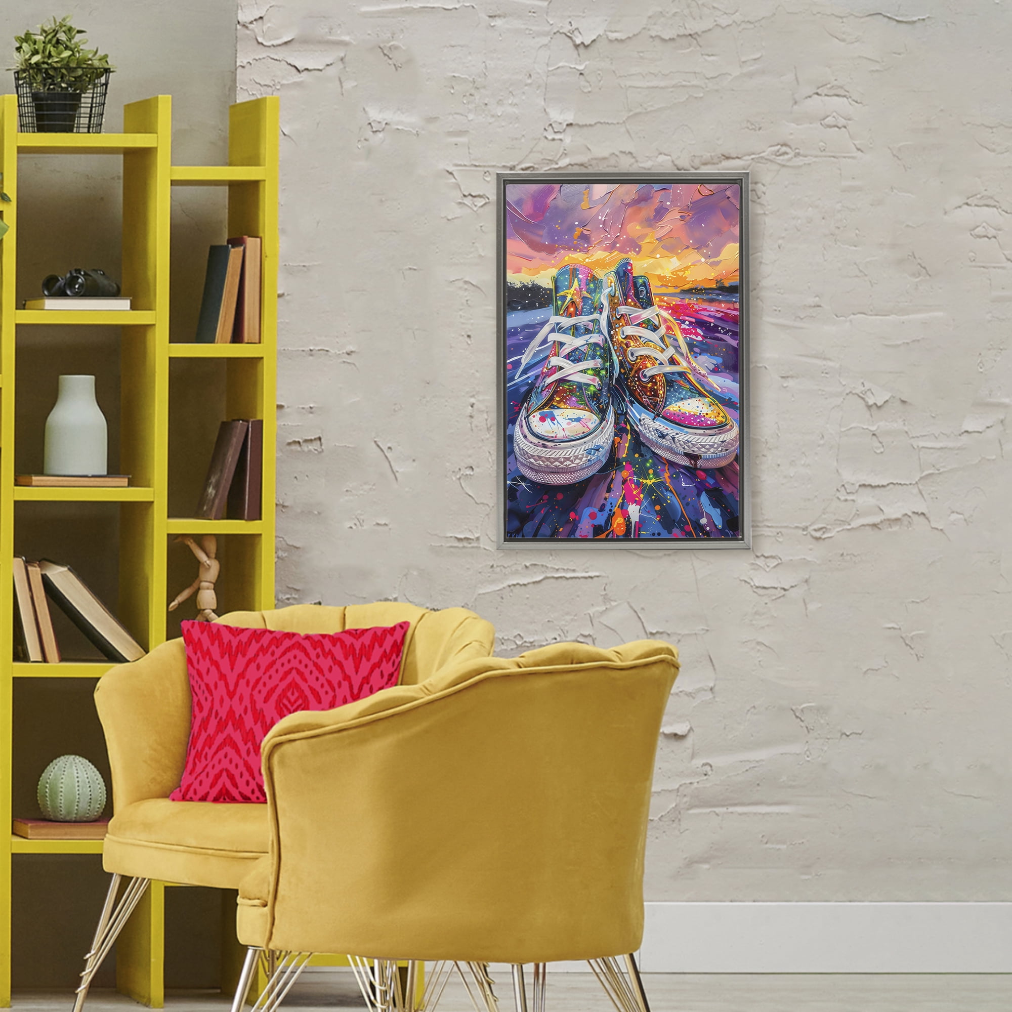 Stupell Industries Vibrant Sneakers at Sunset Gray Framed Floater Canvas Wall Art, design by Creative Studio