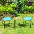 thumbnail image 3 of Gymax 3PCS Rattan Patio Bistro Set Conversation Furniture Set w/ Turquoise Cushions, 3 of 10