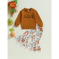 thumbnail image 3 of Kids Toddler Baby Girl Halloween Outfits 6M 12M 18M 24M 3Y 4Y  Long Sleeve Sweatshirts Flare Pants 2Pcs Thanksgiving Clothes Set, 3 of 9