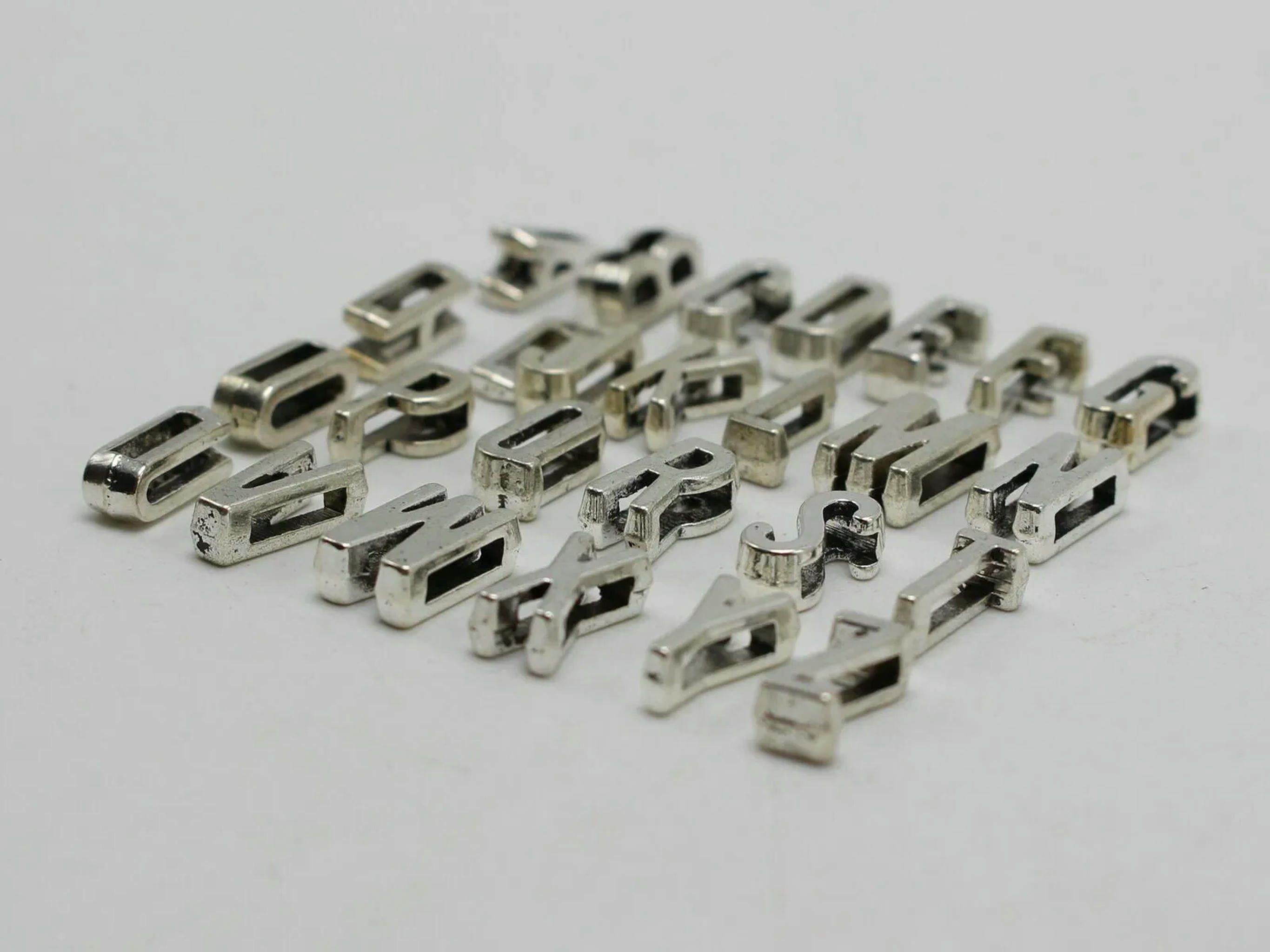 U8MO 260 Silver Tone Alphabet Letter Slide Charm Beads Fit 7mm Slider Wristbands